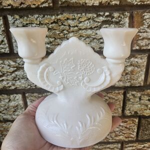 Pink milk glass candelabra